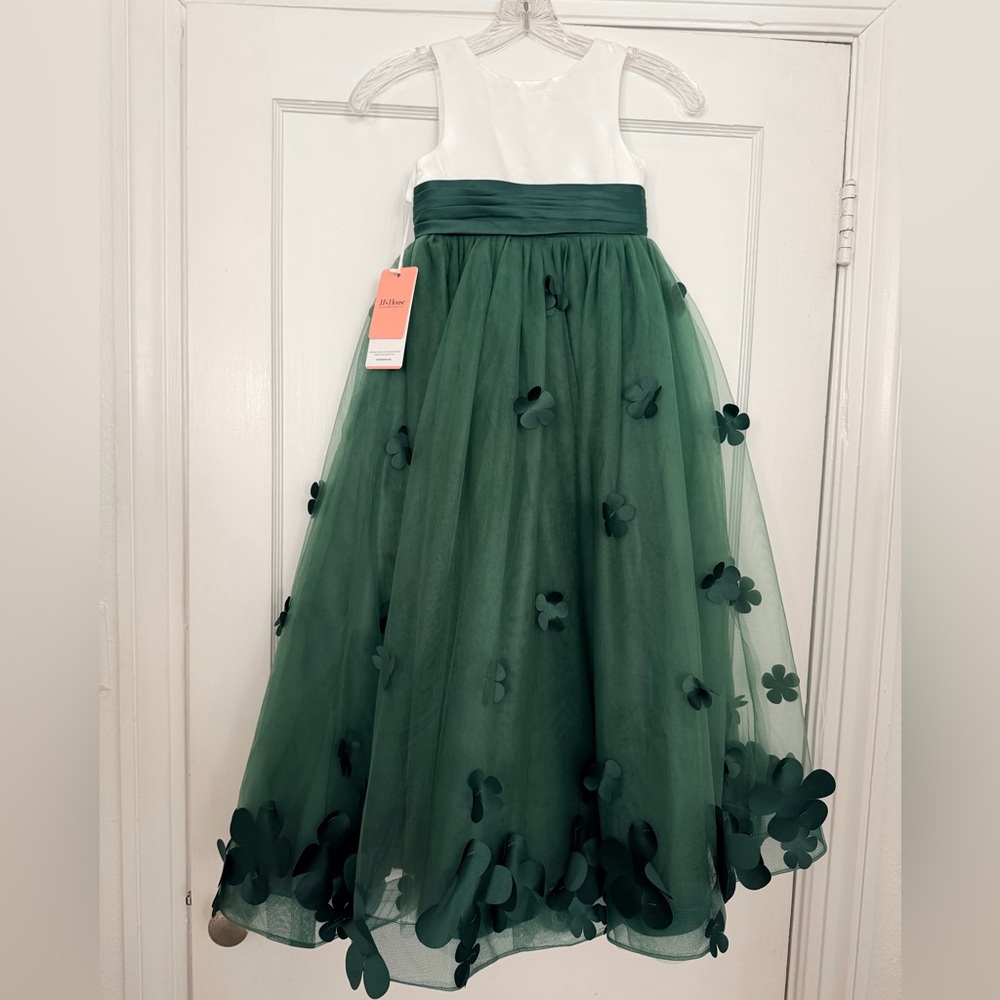 NWT JJ’s House hunter green white flower girl dress 3-4